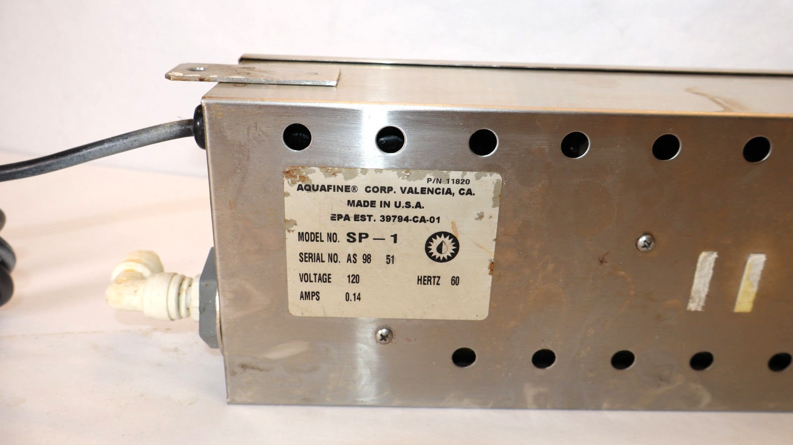 AQUAFINE CORP. SP-1 , SP1 120V 60Hz 0.14A Ultraviolet Disinfection Unit