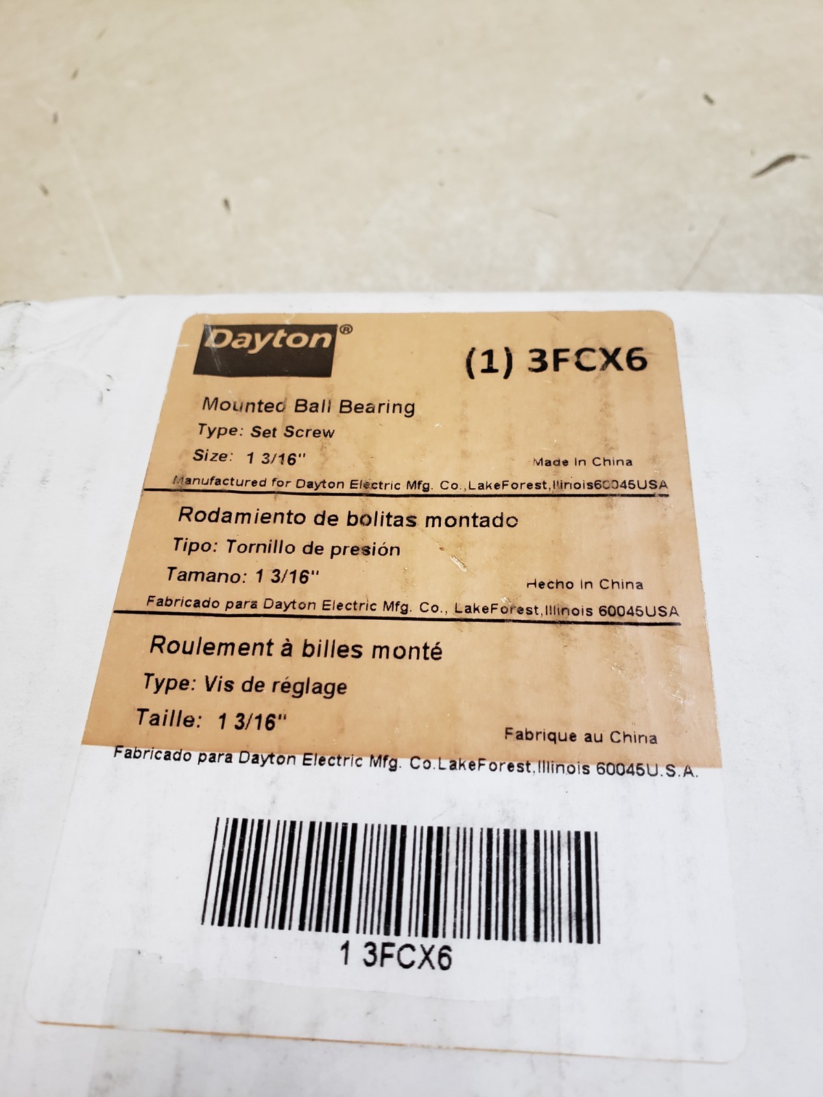 Dayton 4 Bolt Flange Bearing, Ball, 1-3/16in Bore 3FCX6 Cast Iron Grey