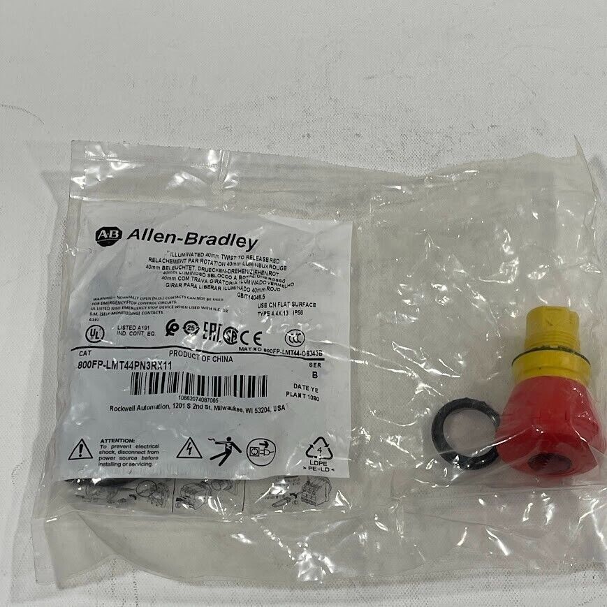 Allen Bradley 800FP-LMT44PN3RX11 22mm Push Button Twist Release E-Stop Red LED