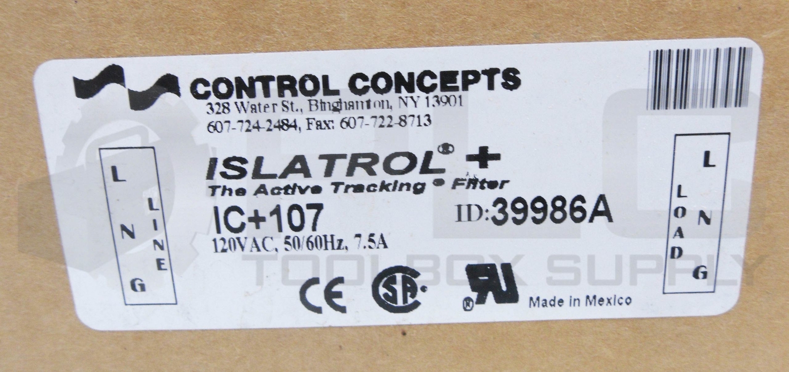 NEW CONTROL CONCEPTS IC+107 ACTIVE TRACKING FILTER 120VAC 50/60HZ 7.5A