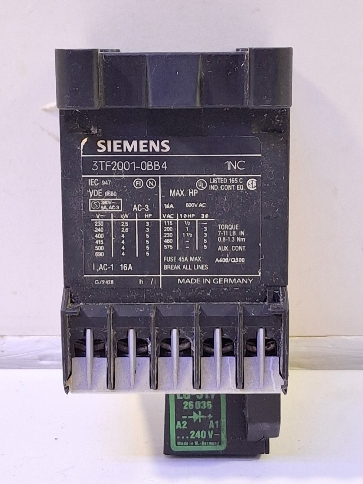 1 USED SIEMENS 3TF2001-0BB4 CONTACTOR ***MAKE OFFER***