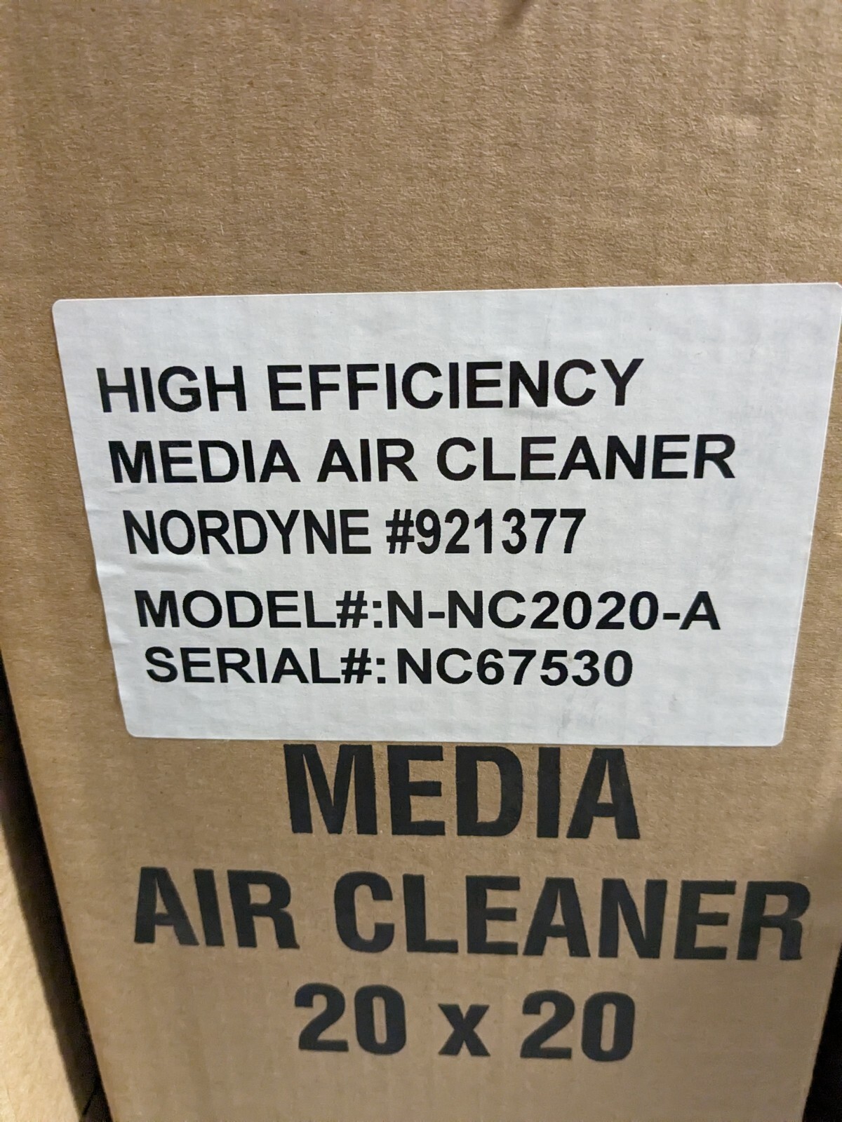 PARTNERS CHOICE/NORTEK 921377 20X20 MEDIA AIR CLEANER N-NC2020-A