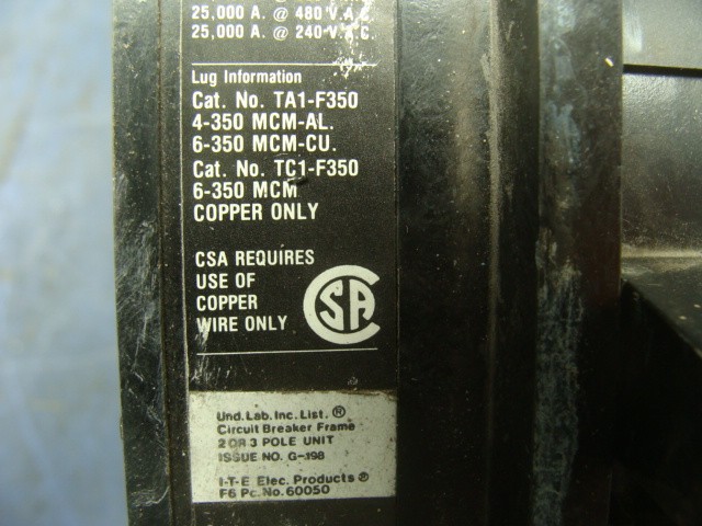 I-T-E FJ63B150 CIRCUIT BREAKER 150A 3 POLE 600 VAC
