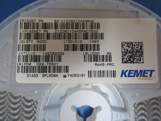 KEMET ELECTRONICS CORP C1206C104K5RAC7800 Qty of 1300 per Lot CAP CER X7R 0.1UF