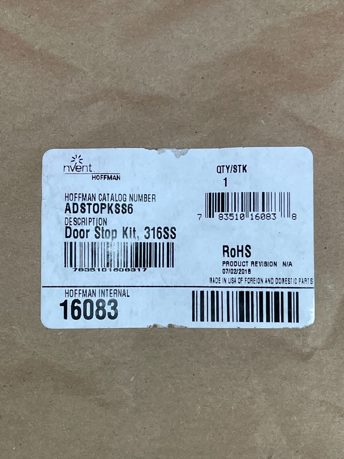 NVENT HOFFMAN TYPE 316 STAINLESS STEEL DOOR STOP KIT ADSTOPKSS6