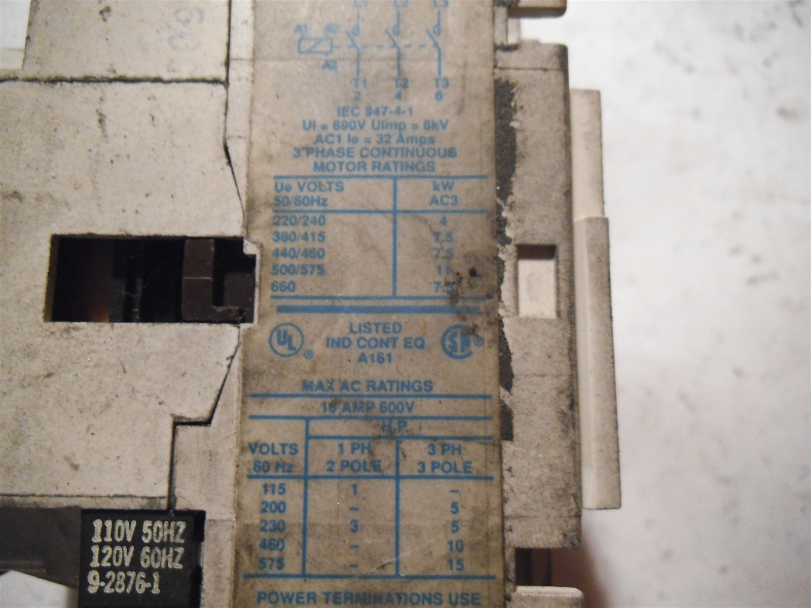 EATON / CUTLER HAMMER CONTACTOR 18 AMP SIZE D WITH C320KGS1 SER. A1 – USED