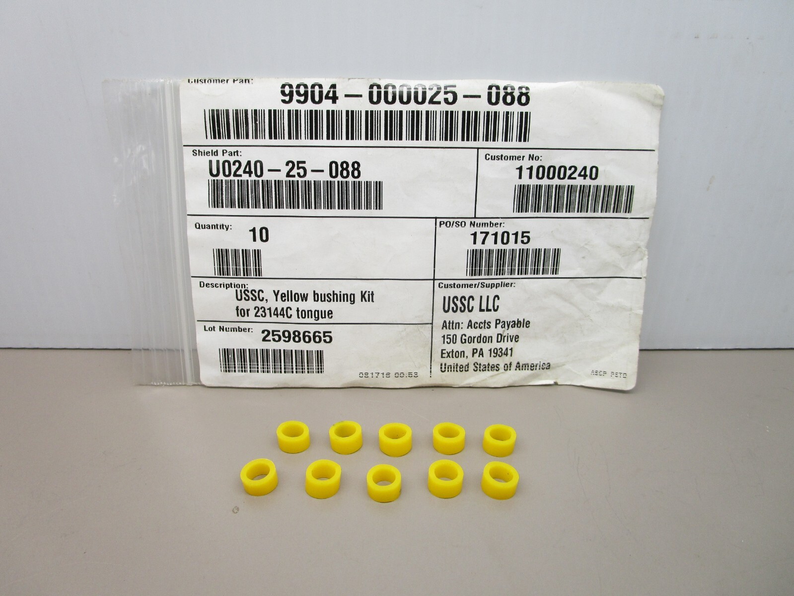 USSC 9904-000025-088 Yellow Bushing Kit for 23144C Seat Tongue U0240-25-088