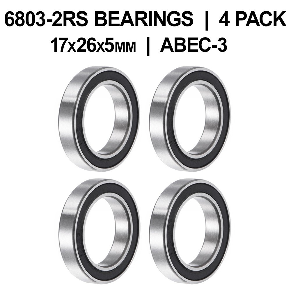 6803-2RS Sealed Ball Bearings (17x26x5mm) – 4 pack – Chrome Steel – ABEC-3