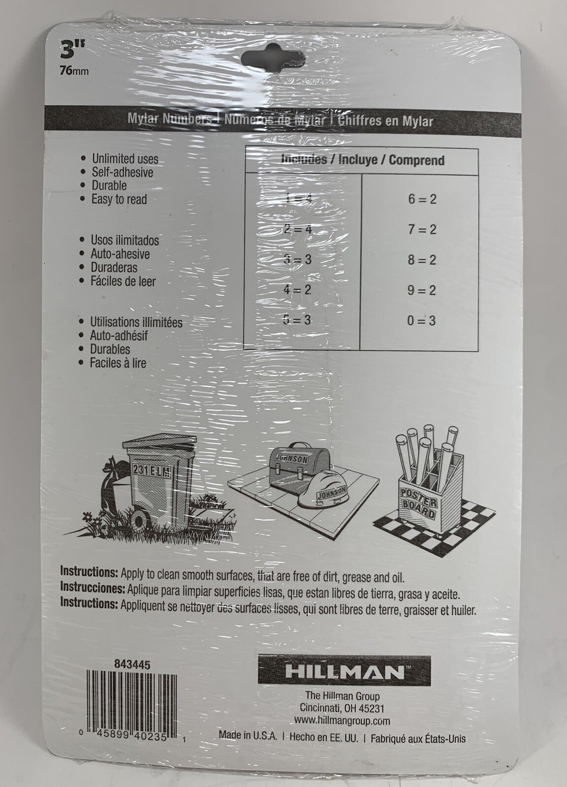 3″ Hillman 843445 Black Mylar Self-Adhesive 0 to 9 Number Set (27 #’s)