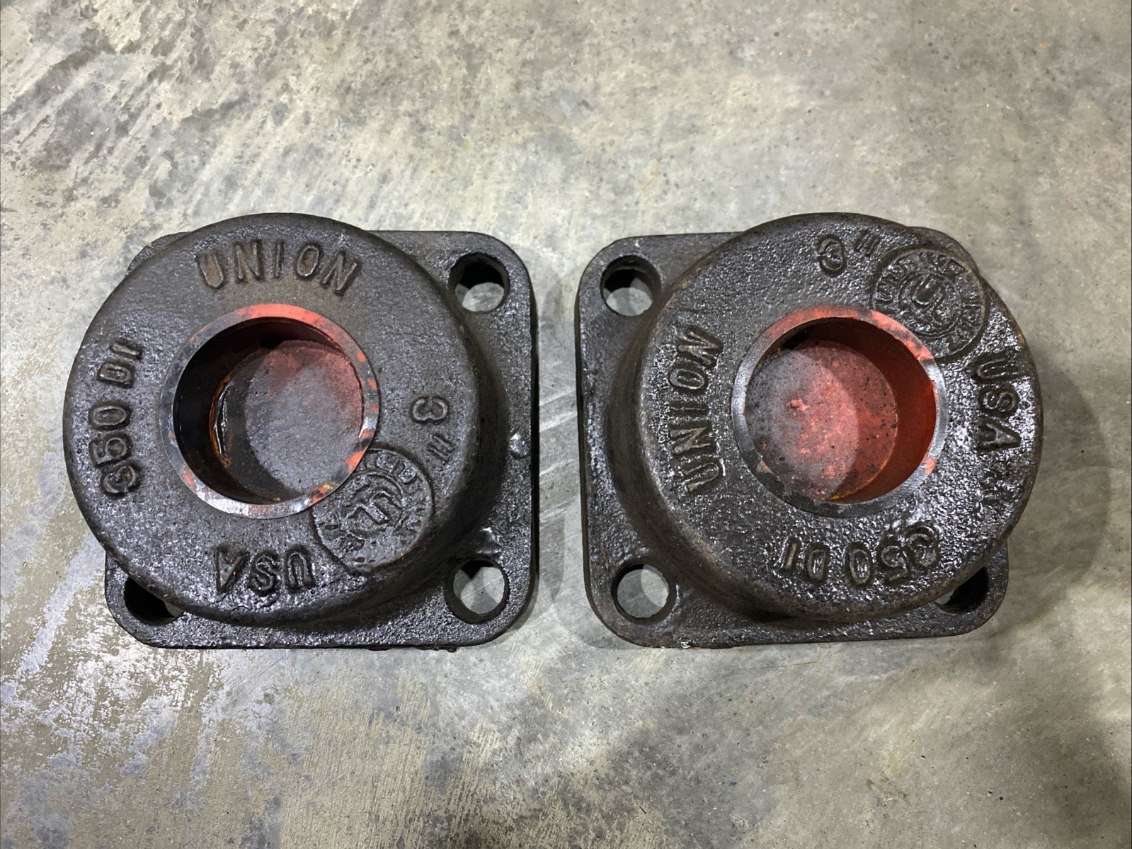 Lot of 2 – Union Ductile Iron Cap 3″ Flange Joint C153 USA 4 Bolt 350 DI
