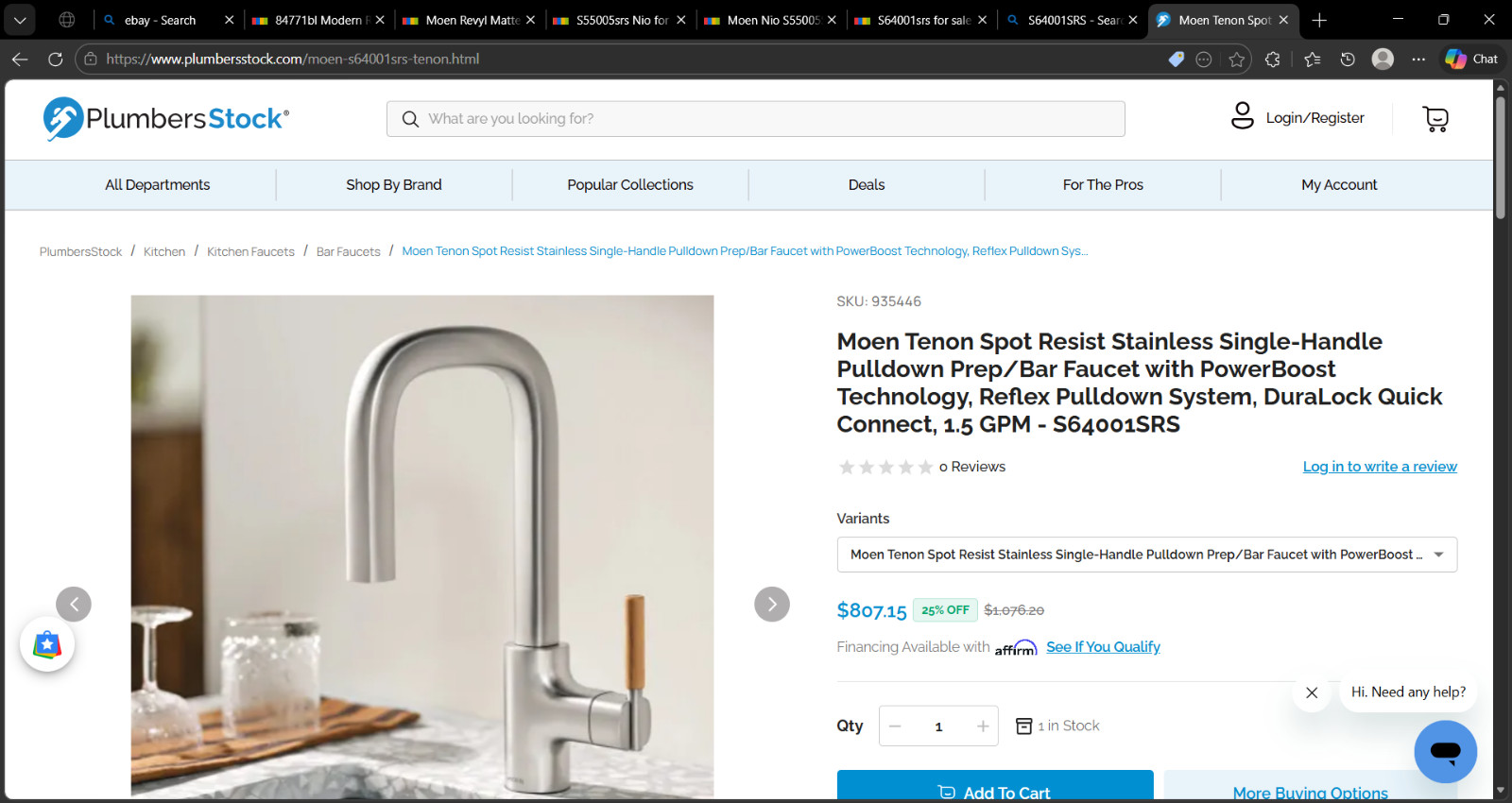 Moen S64001SRS Tenon STAINLESS SPOTLESS STEEL missing A, K,M,L