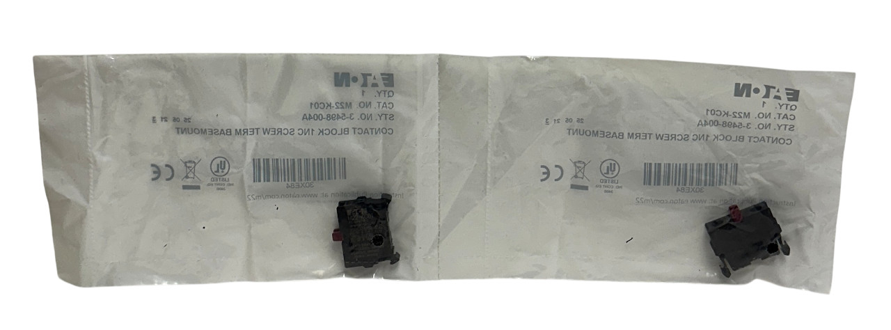 2 EATON M22-KC01 / 3-5498-004A Contact Blocks 1NC Screw Terminal BASEMOUNT NSFS