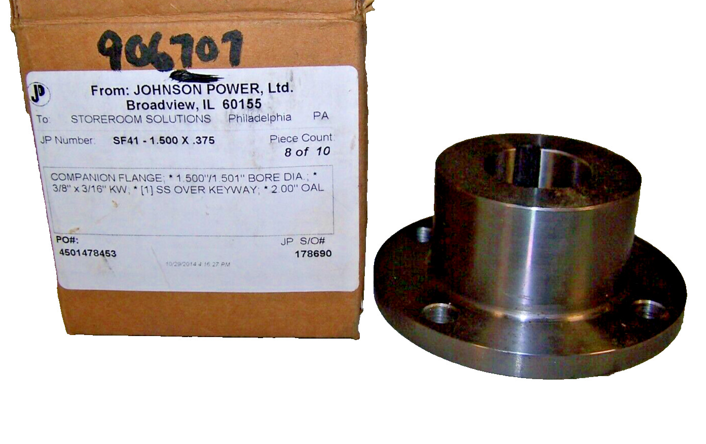 NEW COMPANION FLANGE 1.500″ BORE DIA 3/8″ x 3/16″ KW SS OVER KEYWAY 2.00″ OAL