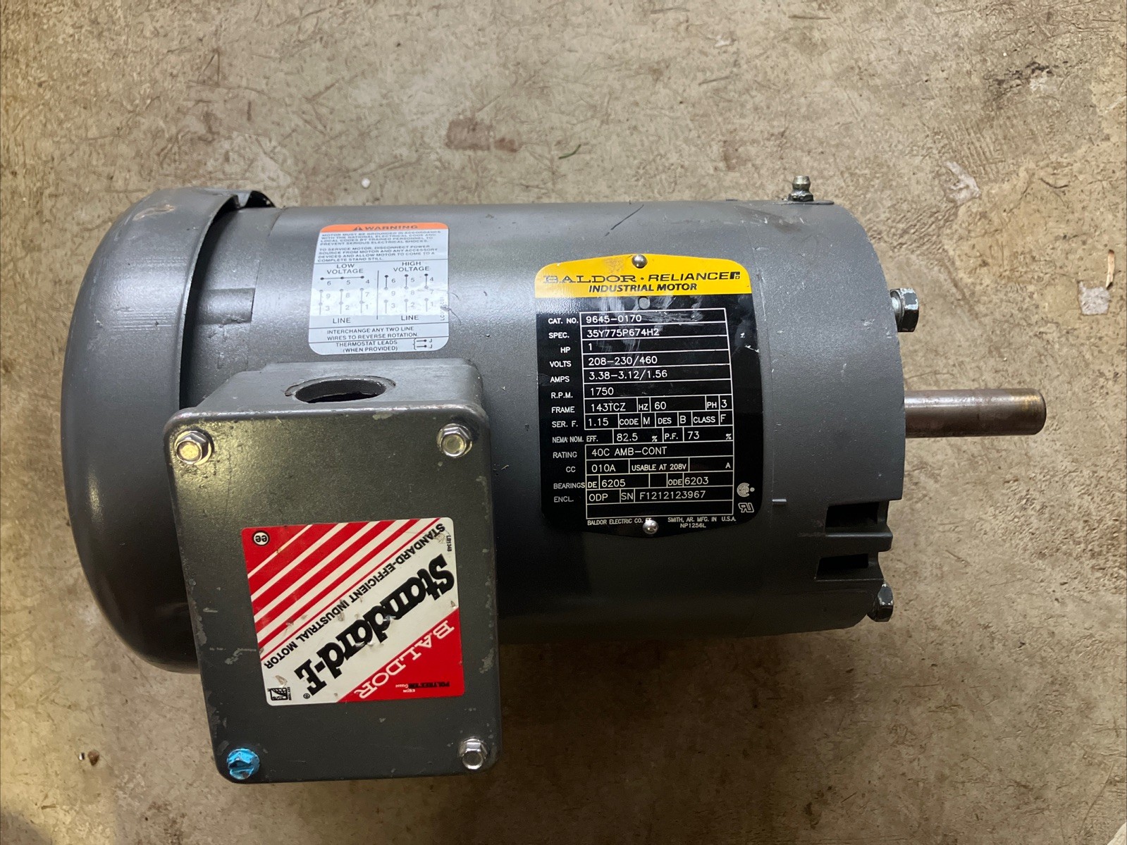 BALDOR 35Y775P674H2 MOTOR 1HP 1750 RPM 3PH 60HZ 3 Ph 208-230/460