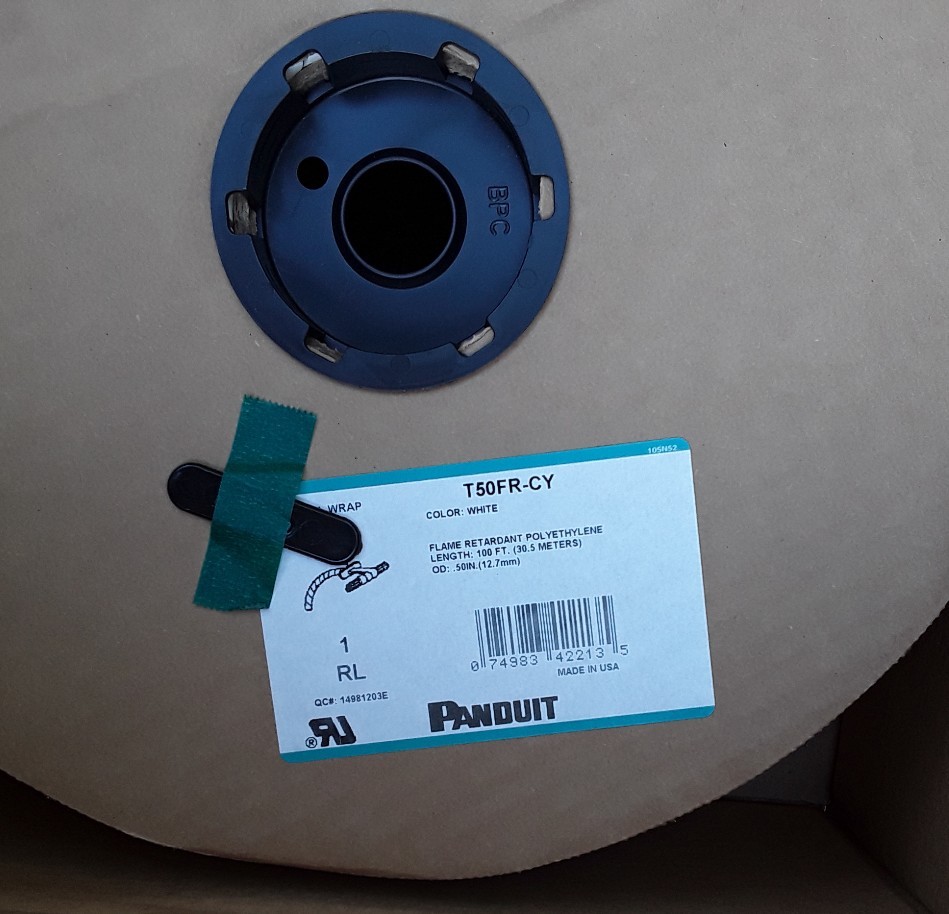 PANDUIT WHITE CABLE WIRE WRAP .50″ X 100′ SPOOL #T50FR-CY