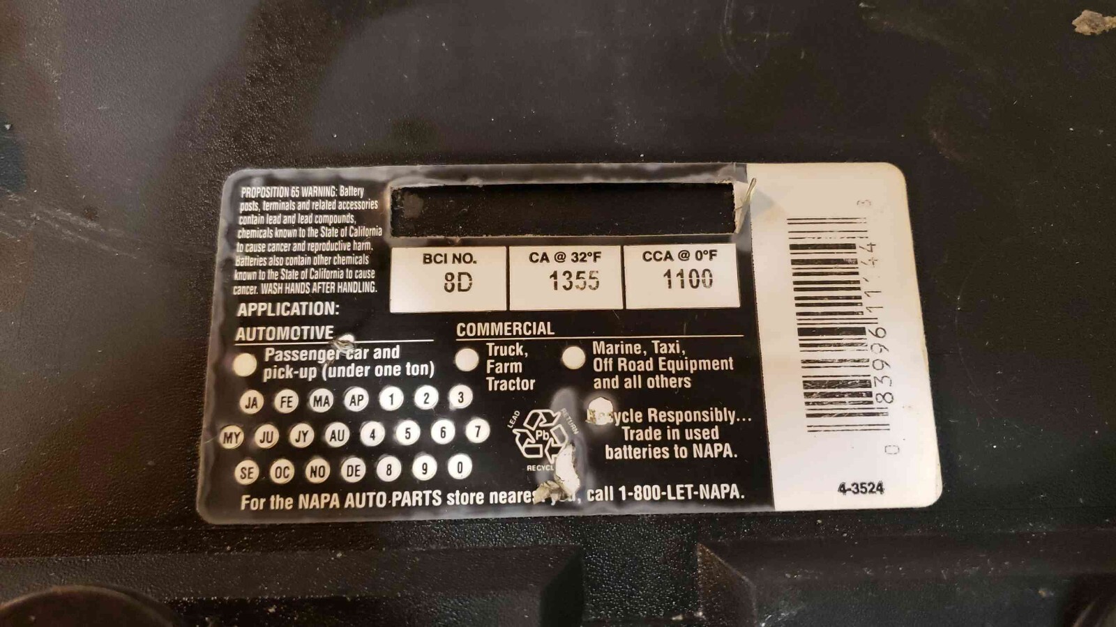 12V NAPA 8D 1100CCA Commercial Non-Spillable Lead Acid Battery (SKU: