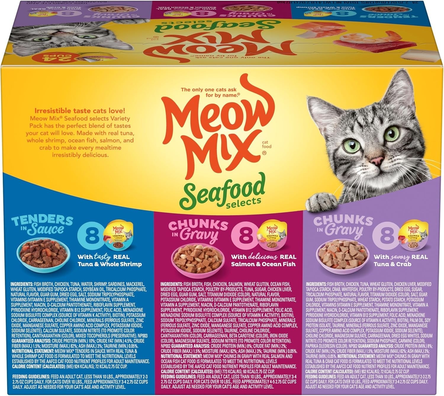 3 PACK Meow Mix Seafood Selections Variety Pack, Wet Cat Food, 2.75oz (24 Pack)