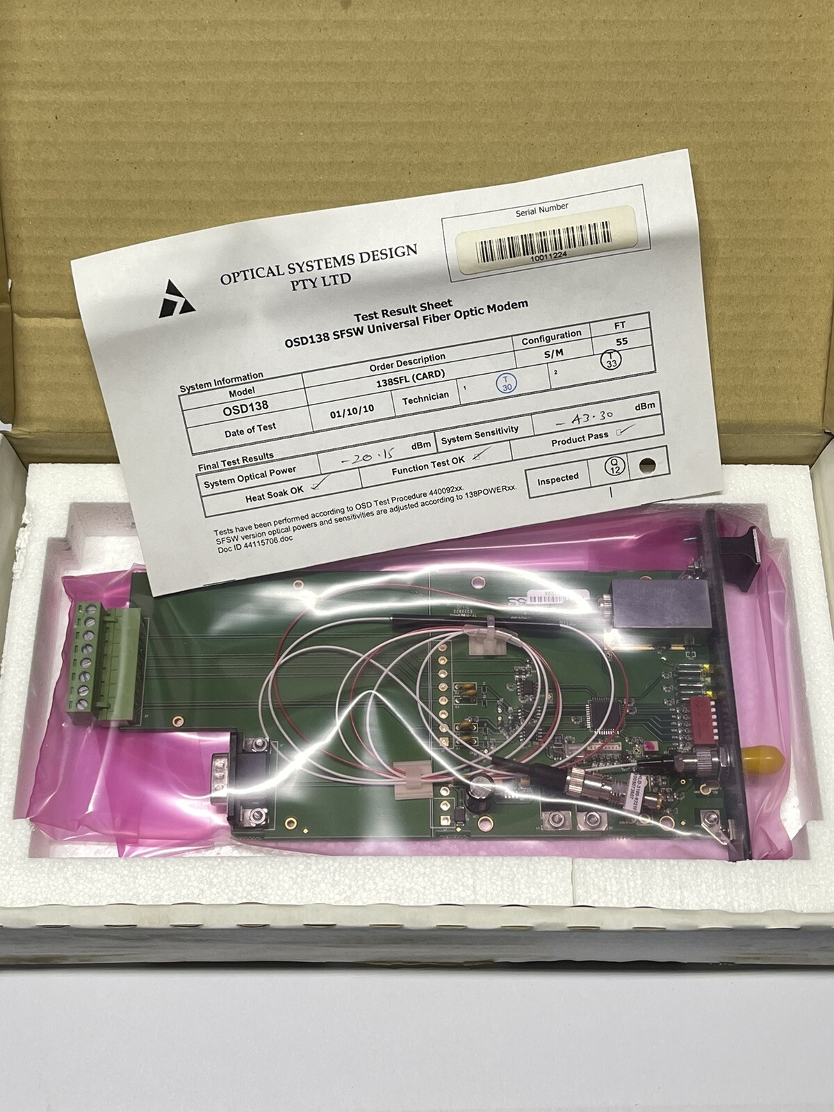 Optical Systems Design OSD Universal Data Transceiver OSD138 RS232 RS485 RS422 3