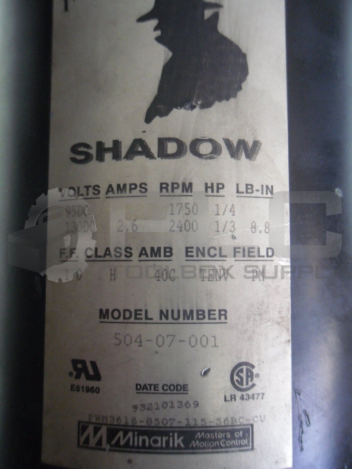 MINARIK SHADOW 504-07-001 1/4 HP 1750 RPM, 1/3 HP 2400 RPM, CLASS H, AMB 40C