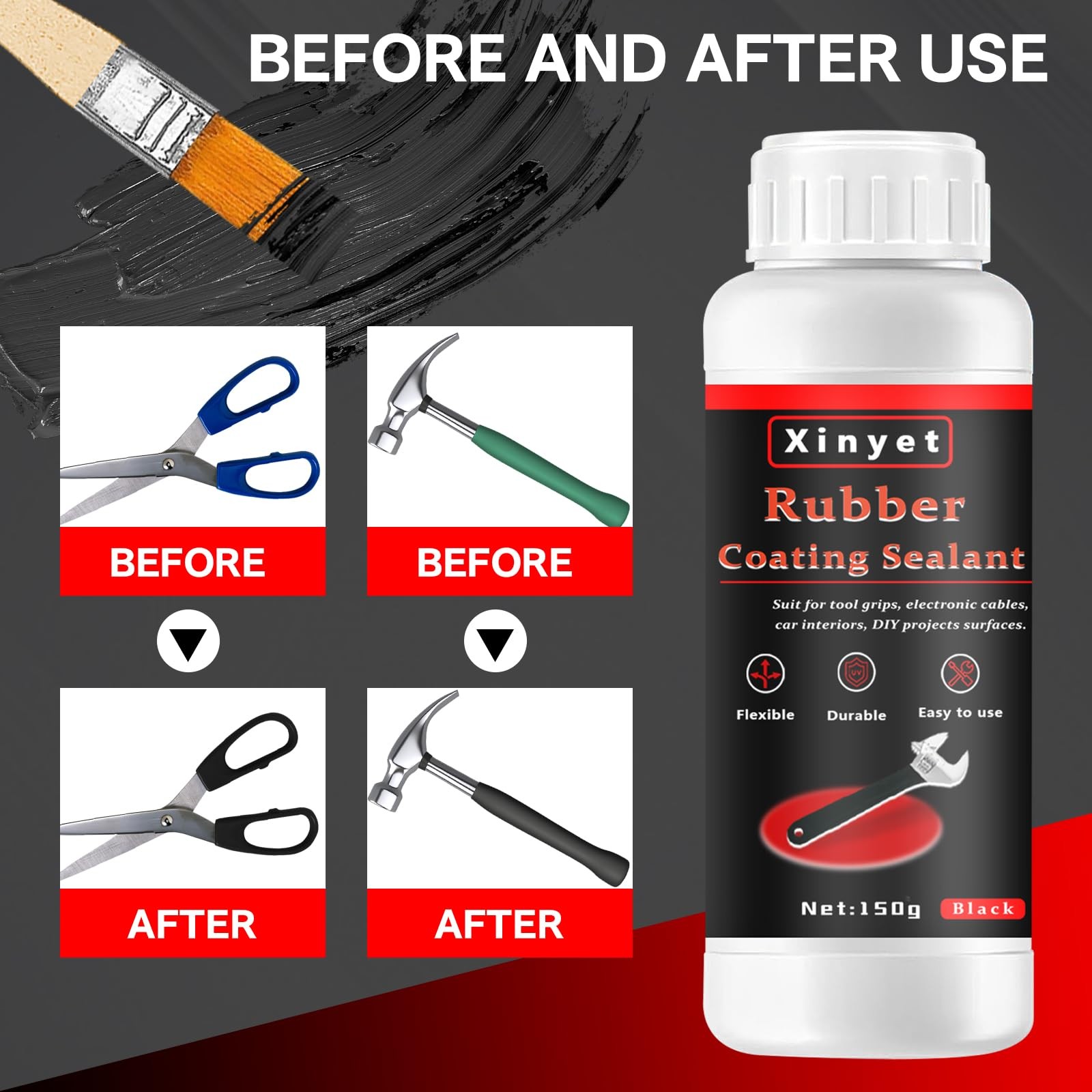 150ml Tool Dip Rubber Coating, Rubber Dip for Tools, Waterproof, Flexible Pee…