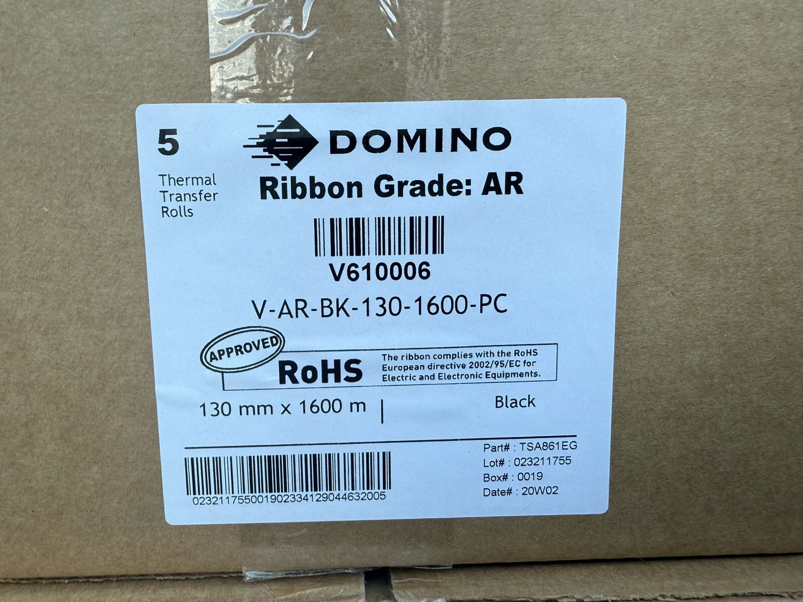 Pallet Of 40 Case Domino V-AR-BK-130-1600-PC Ribbon AR Black 130mm X 1600m *New