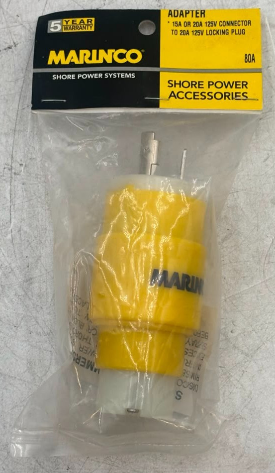 Marinco Straight Electrical Adapter: 15A OR 20A 125V Connector to 20A 125V Plug