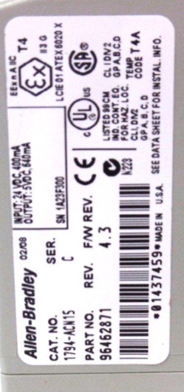 ALLEN BRADLEY DEVICENET 96462871, 1794-ACN15, ALLEN BRADLEY FLEXI/O 1794-1816