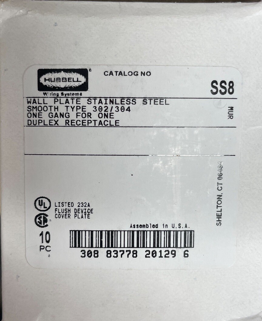 Hubbell SS8 Stainless Steel 100Pc Flush Cover Plates
