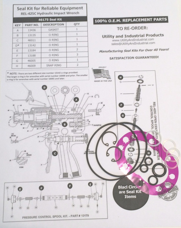 Seal Kit – Reliable REL-425C Hydraulic Impact Wrench Seal Kit # 46175
