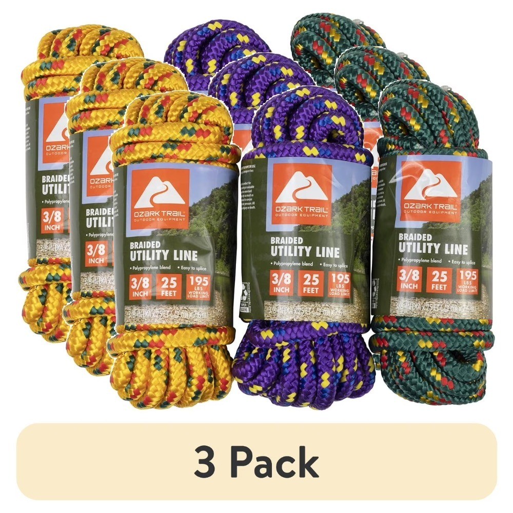 3/8 Inch x 25 Feet Multi-Color Braided Polypropylene Rope Marine Boating Utility