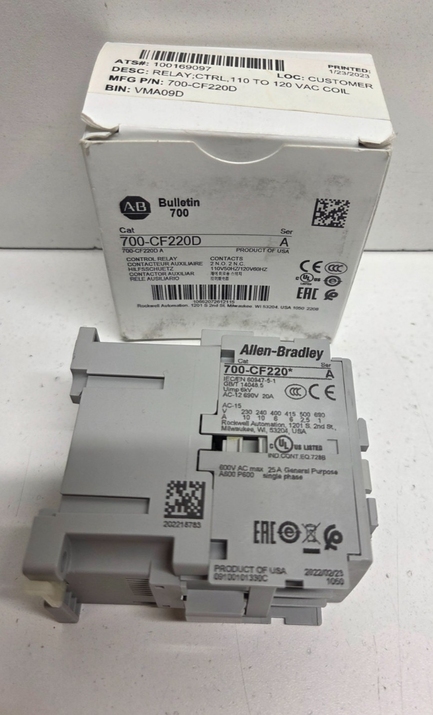 NEW IN BOX! ALLEN-BRADLEY 2NO/2NC 120V COIL CONTROL RELAY 700-CF220D