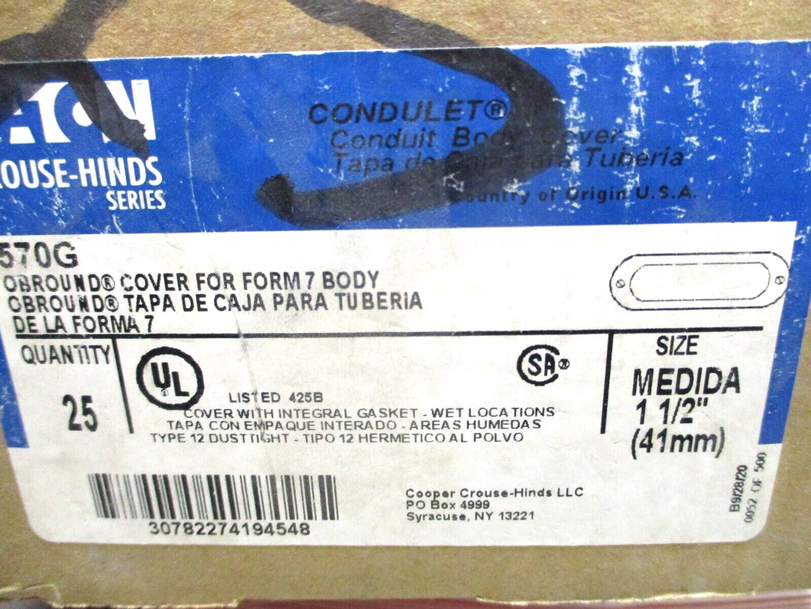 EATON, 570G , 1-1/2″ OBGROUND COVER FOR FORM-7 BODY , LOT OF 25 , SURPLUS