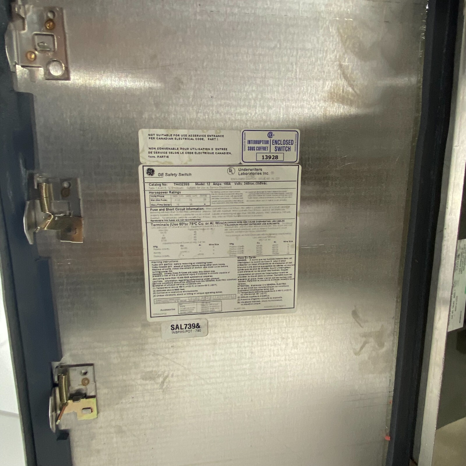 GE TH4323SS SS Heavy duty safety switch fusable 3P 100A 240V
