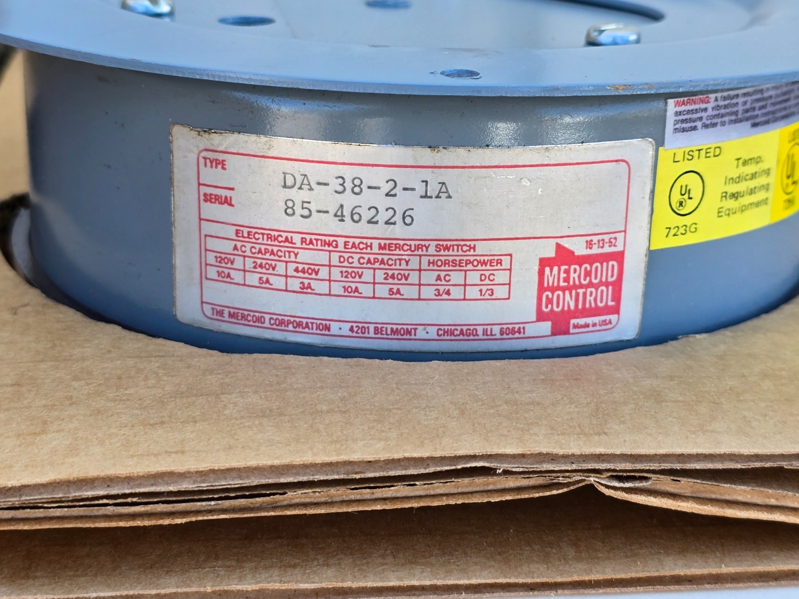Mercoid DA-38-2-1A Bourdon/Dwyer Instruments Tube Pressure Switch/Thermostat New