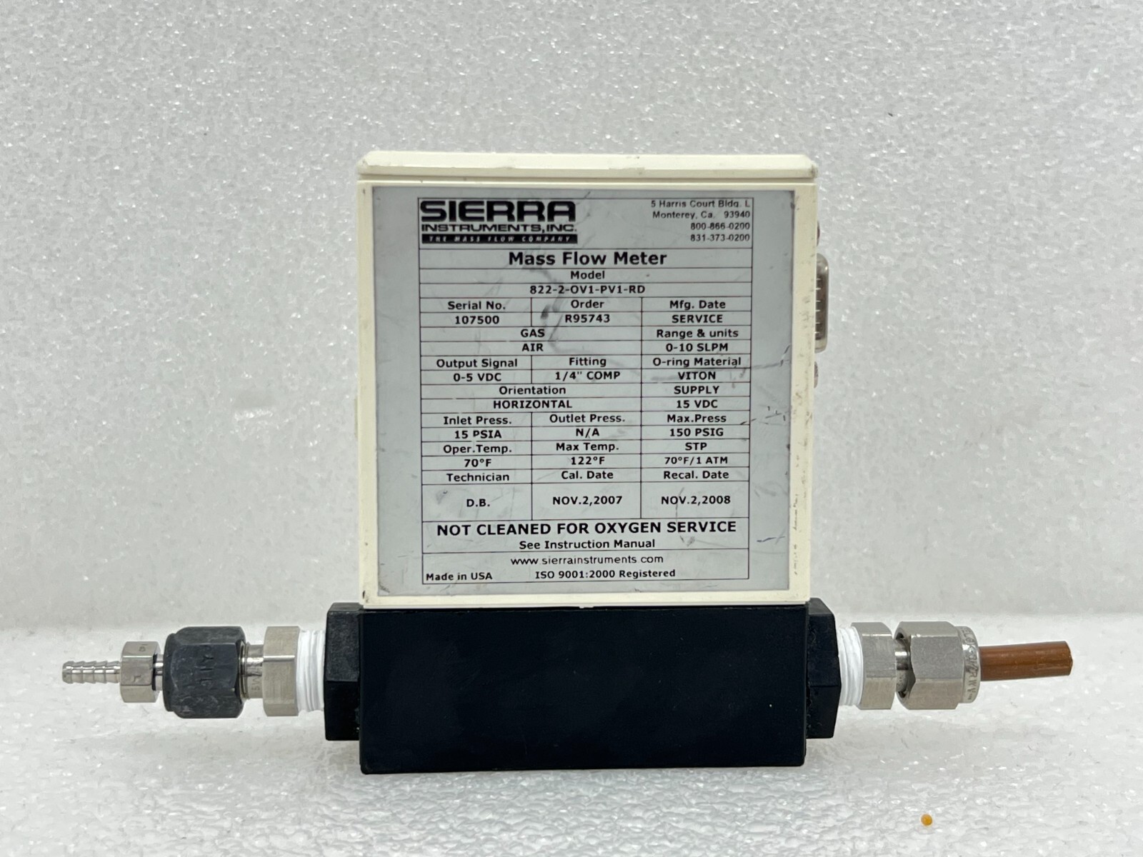SIERRA INSTRUMENTS 822-2-OV1-PV1-RD TopTrak Mass Flowmeter / Great Condition