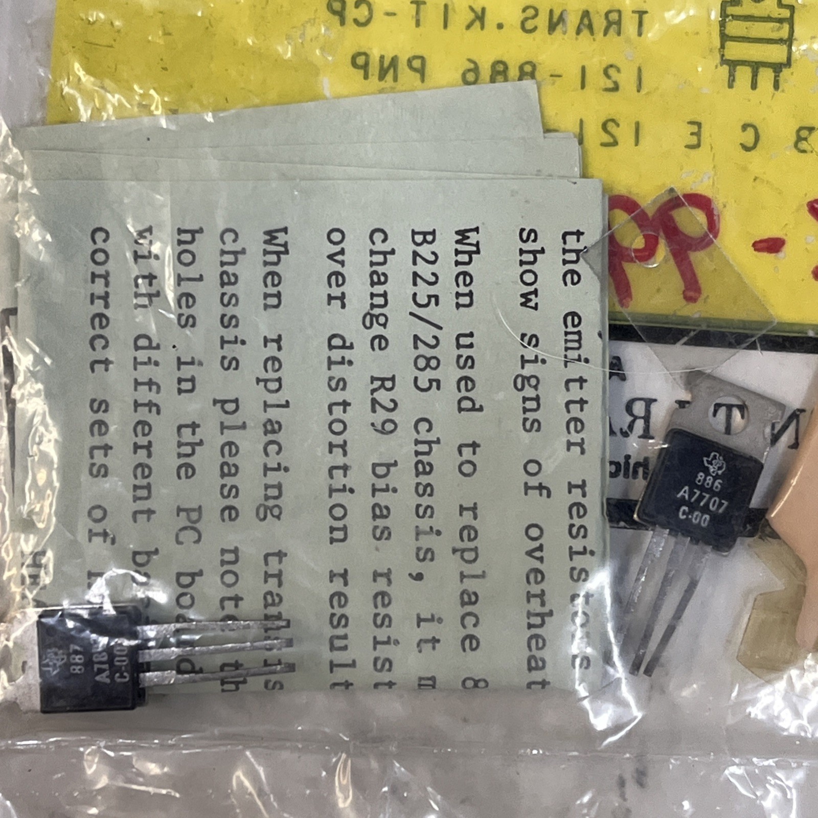 1 Ea ~ Zenith ~ 800-362 ~ SI Transistor Kit ~ NPN 121-887 / PNP 121-886 ~ NOS
