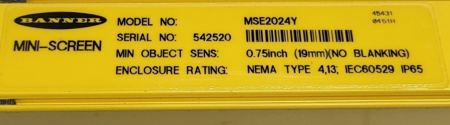 BANNER MSE2024Y MINI-SCREEN SAFETY LIGHT CURTAIN EMITTER