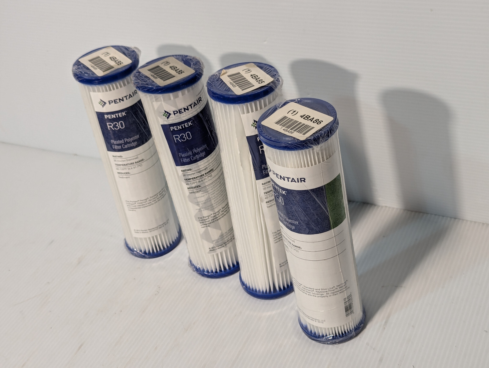Lot of 4: Asstd. Pentair Pentek R30, R50 Pleated Filter Cartridges, 30-50 micron