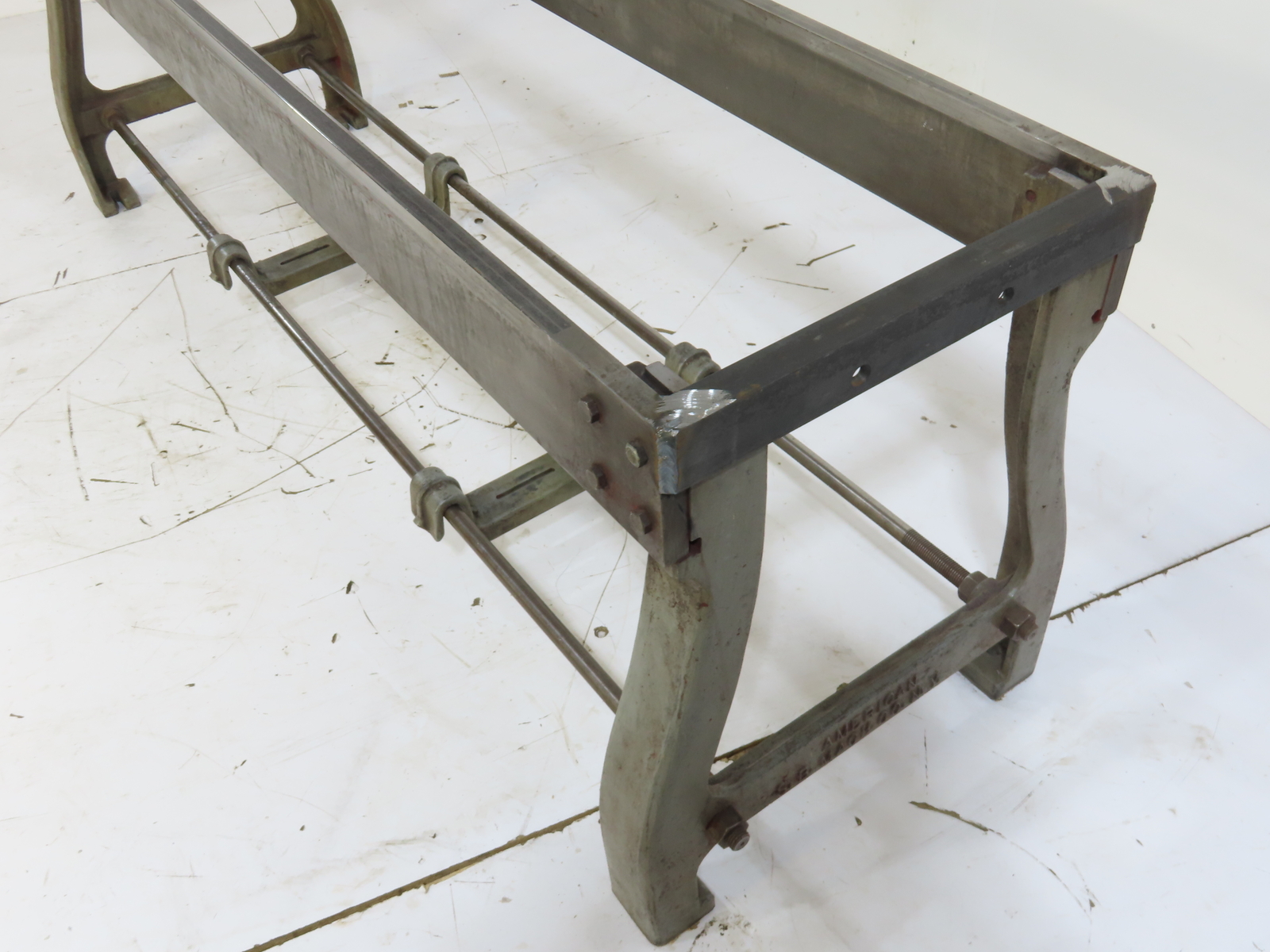 American S.B. Mach Co. Industrial Machine Table Cast Iron Stand Legs Base 7FT L