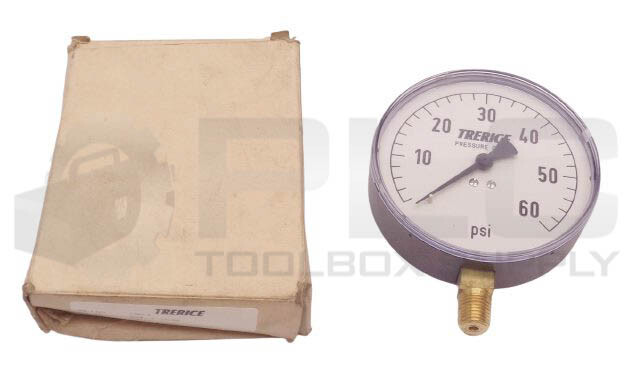NEW TRERICE 800B PRESSURE GAUGE 4″, 0-60 PSI, 1/4″ NPT, D68012