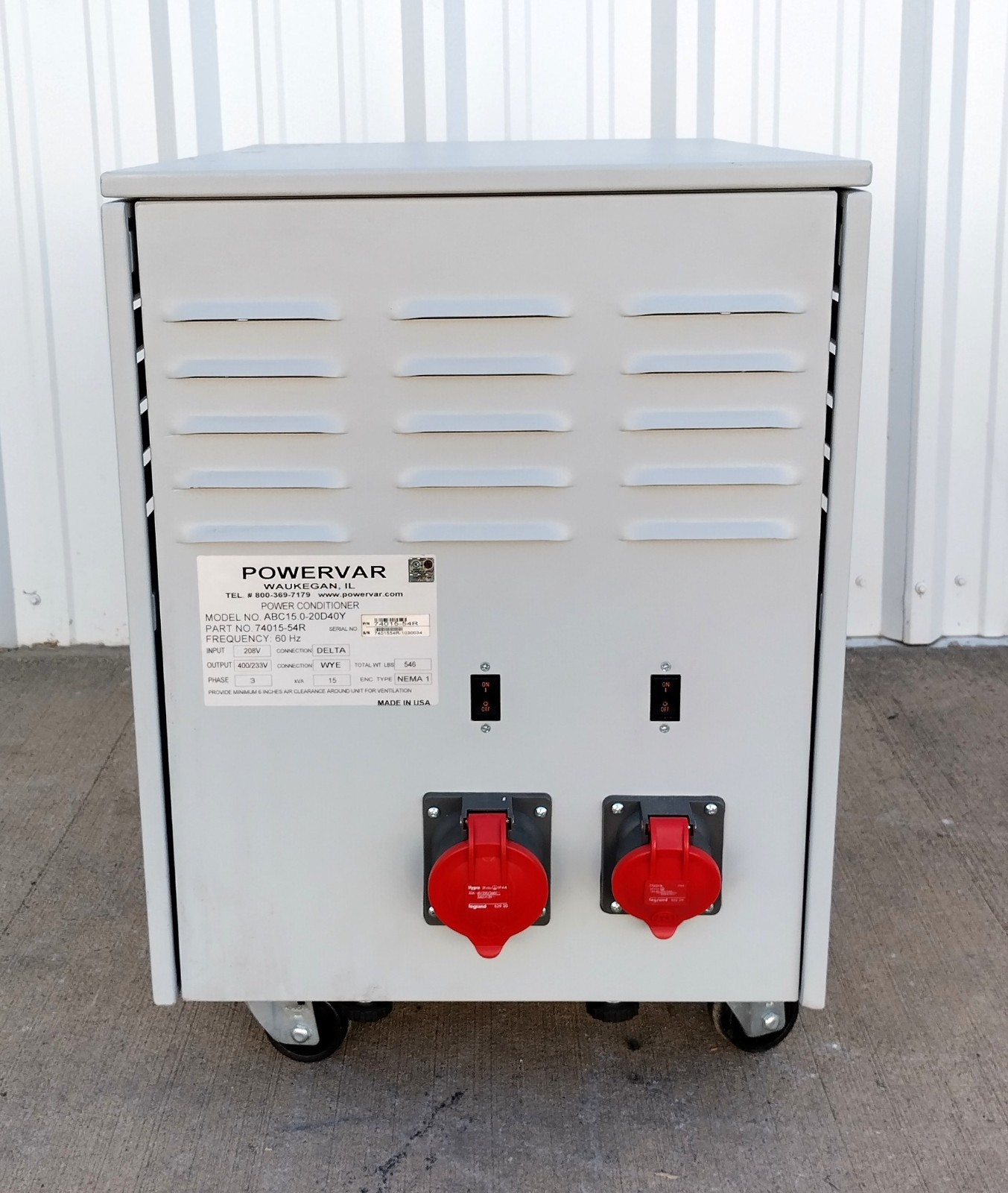 Powervar Series 2000 ABC15.0-20D40Y 74015-54R 3 Phase Power Conditioner Untested