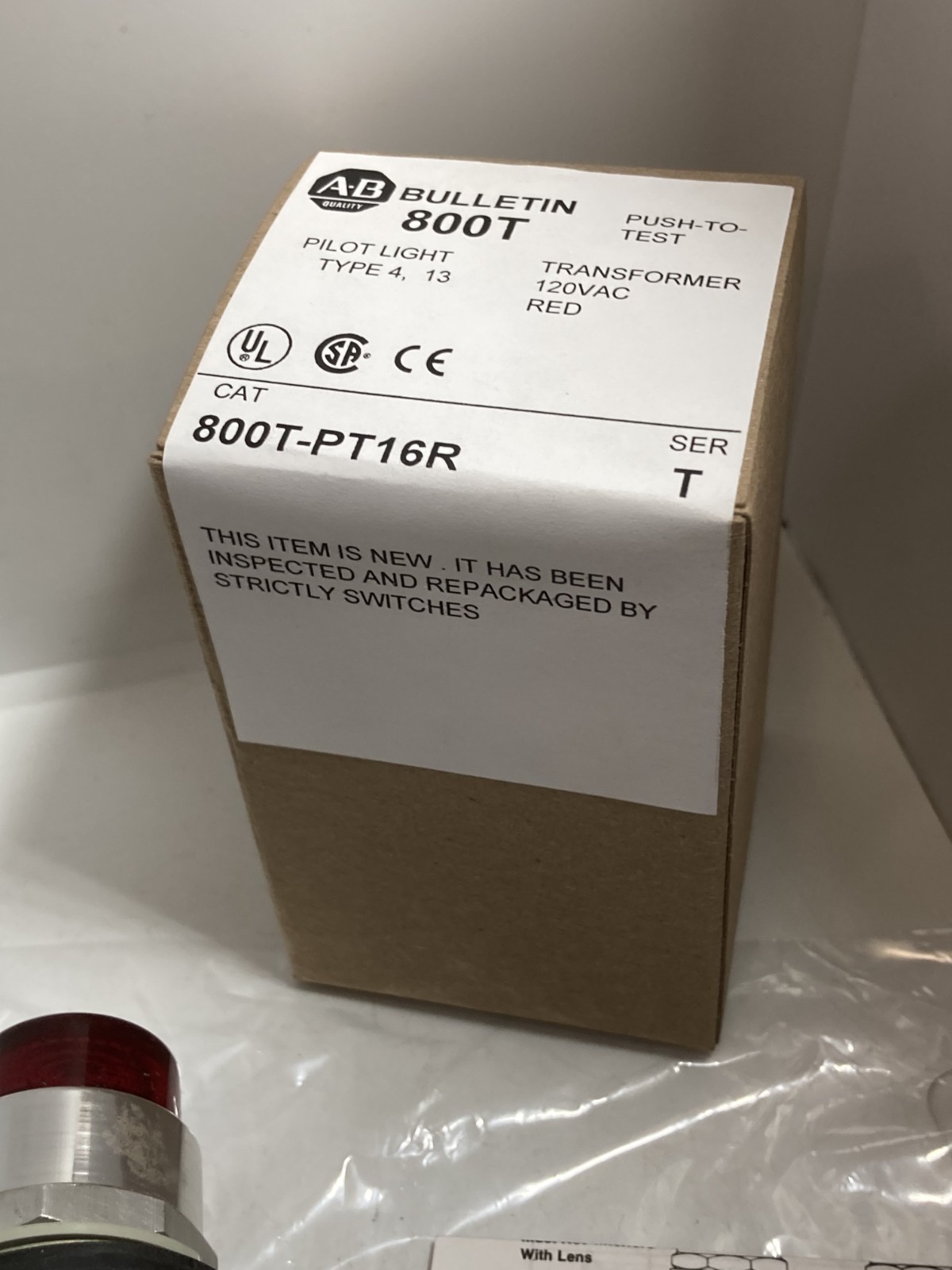ALLEN BRADLEY 800T-PT16R PUSH TO TEST 120V XFMR RED 1NO/1NC SERIES T NIB