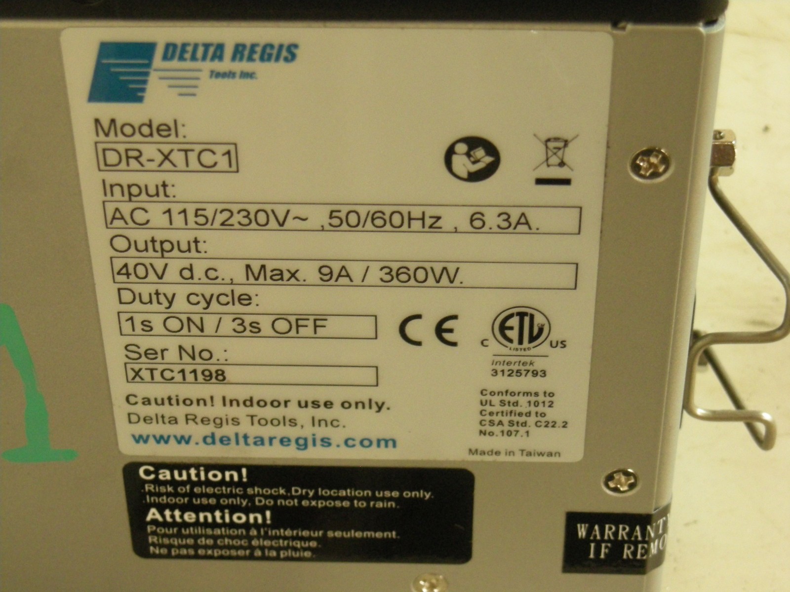 Delta Regis DR-XTC1 Transducer Controller Model Input Voltage AC 115/230V
