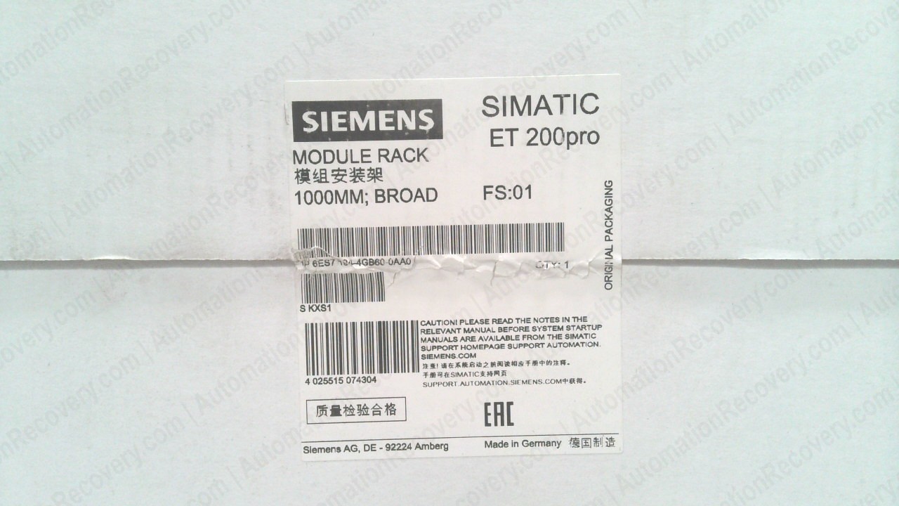 SIEMENS 6ES7194-4GB60-0AA0, SIMATIC BROAD VERSION MODULE RACK, 1000 MM, #323582