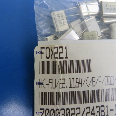 FOX ELECTRONICS FOX221 Qty of 5 per Lot HC49U/22.1184/C/B/F/000/1