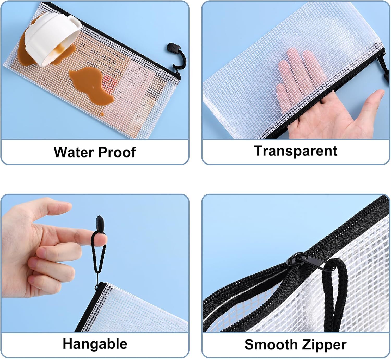 12Pcs Mesh Zipper Pouch,9×4.4 Inches Durable Pouches,Organizing Transparency