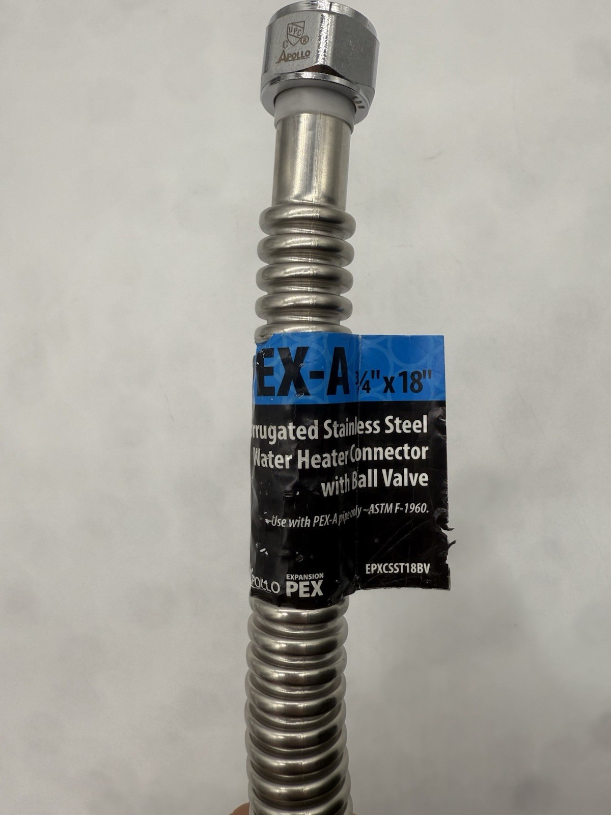 Apollo 3/4″ PEX-A x FNPT Water Heater Connector 18″ Stainless with Ball Valve