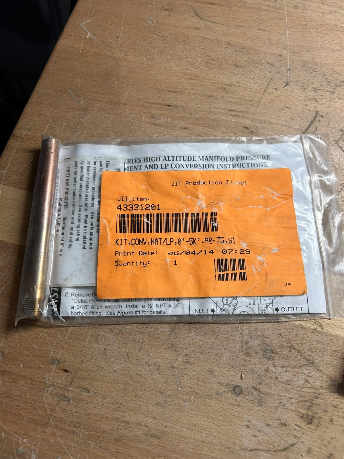 JIT Nat- LP 90-75 Gas Conversion Kit – 43331201 – NEW IN PACKAGE