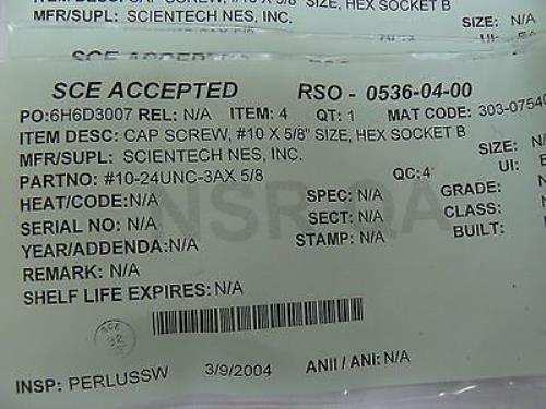 LOT OF 10 SCIENTECH NES INC #10-24UNC-3AX 5/8 SCREWS 18-8 STAINLESS STEEL