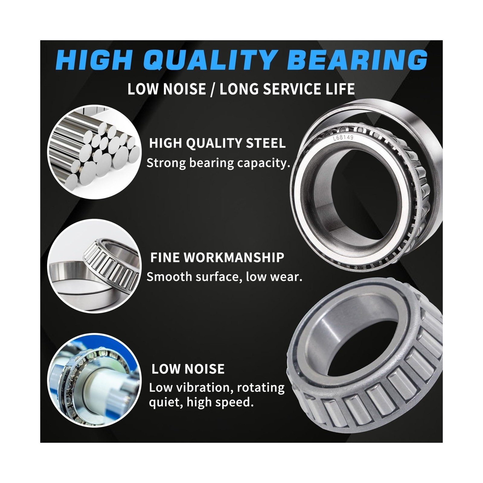 4Sets L68149 L44649 Trailer Hub Bearings Kit for 1-3/8” to 1-1/16” Tapered …